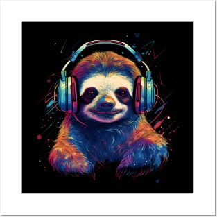 Cosmic Chill: Sloth Soars with Celestial Soundwaves Posters and Art